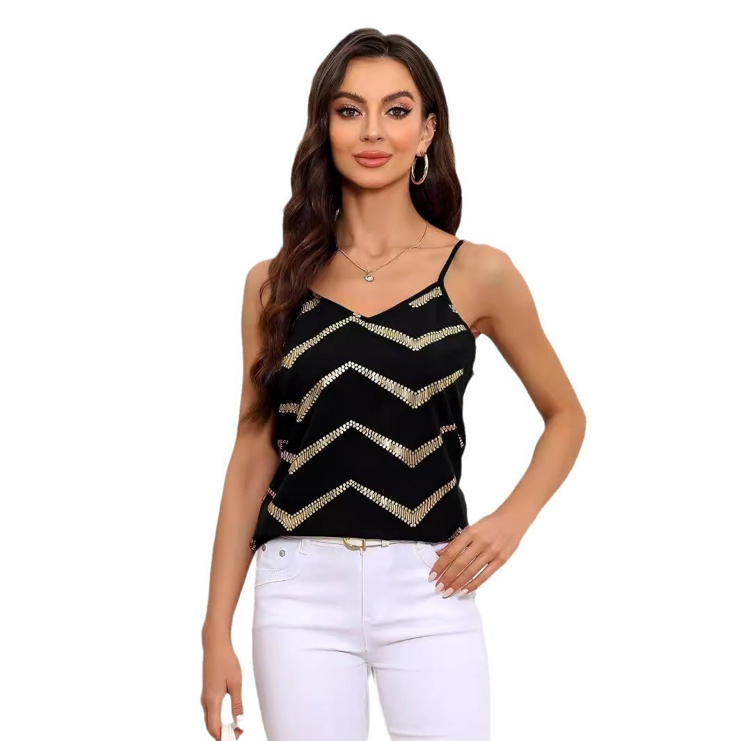 Women's V-neck Bronzing Back Cross Backless Sling Top